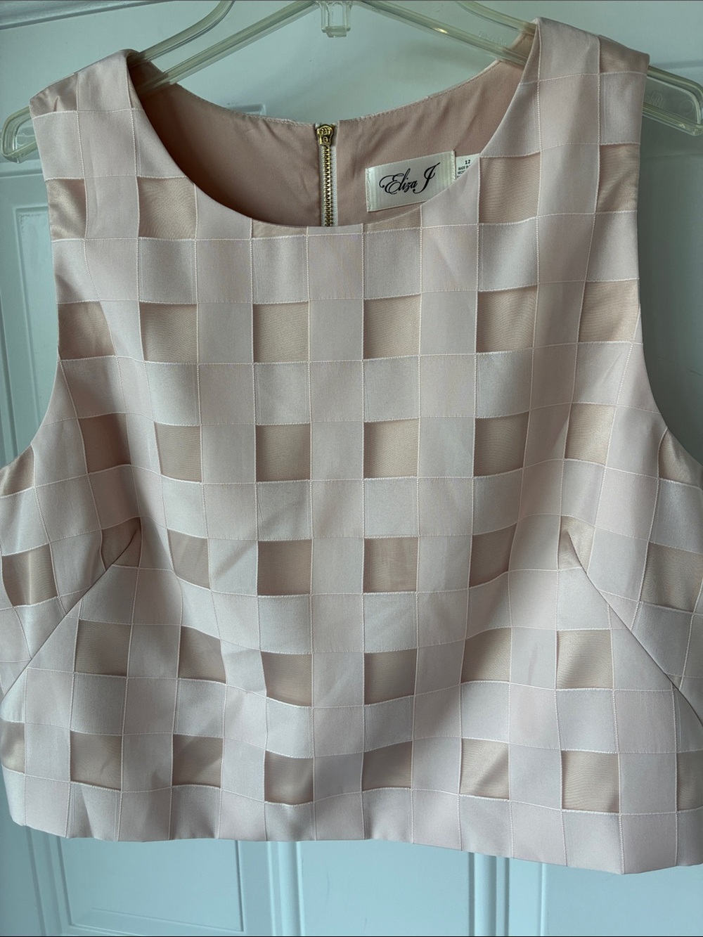 Eliza J Blush Pink Sleeveless Grid Peplum Camisole